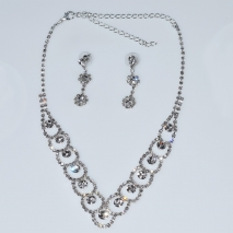 Necklace faux bijoux statement set with earrings in silver color with white crystals BZ-NK-00382 Image 3