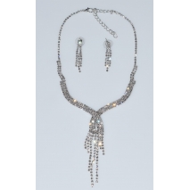 Necklace faux bijoux statement set with earrings in silver color with white crystals BZ-NK-00384 Image 3