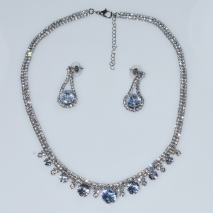 Necklace faux bijoux statement set with earrings in silver color with white crystals BZ-NK-00386 Image 3