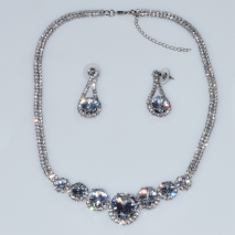 Necklace faux bijoux statement set with earrings in silver color with white crystals BZ-NK-00387 Image 3