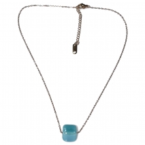 Necklace stainless steel turquoise cube in rose gold color BZ-NK-00391 image 2