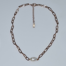 Necklace stainless steel with fresh water pearl in rose gold color BZ-NK-00402 image 2