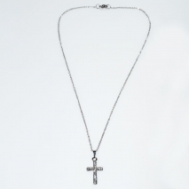 Necklace faux bijoux brass cross with white crystals in silver color BZ-NK-00405 Image 2