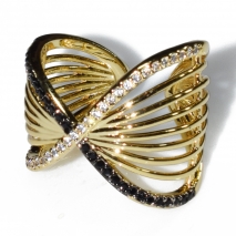 Ring faux bijoux with black crystals in gold color BZ-RG-00423 Image 2