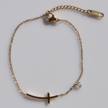 Bracelet stainless steel cross with white crystals in gold color BZ-BR-00497 Image 2