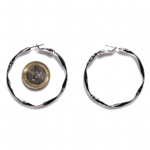 Earrings faux bijoux brass hoops in silver color BZ-ER-00645 compare size to 1 euro coin