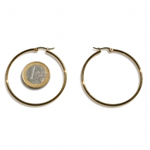 Σκουλαρίκια ατσάλινα (stainless steel) καρφωτά κρίκοι σε χρυσό χρώμα BZ-ER-00668 σύγκριση με νόμισμα 1 ευρώ