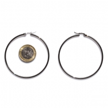Earrings stainless steel hoops in silver color BZ-ER-00670 compare size to 1 euro coin
