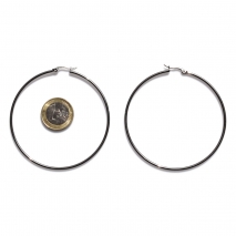 Earrings stainless steel hoops in silver color BZ-ER-00673 compare size to 1 euro coin