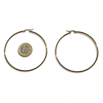 Σκουλαρίκια ατσάλινα (stainless steel) καρφωτά κρίκοι σε χρυσό χρώμα BZ-ER-00674 σύγκριση με νόμισμα 1 ευρώ