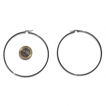 Earrings stainless steel hoops in silver color BZ-ER-00676 compare size to 1 euro coin