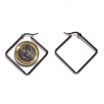 Earrings stainless steel hoops rhombus in silver color BZ-ER-00681 compare size to 1 euro coin