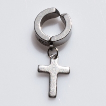 Unisex single earring stainless steel hoop with cross in silver color BZ-ER-00697 image 2