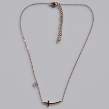 Necklace stainless steel cross with white crystals in rose gold color BZ-NK-00410 Image 3