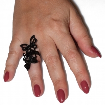 Ring faux bijoux brass butterflies very long with black crystals in black color BZ-RG-00474 Image in hand
