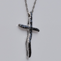 Χειροποίητος ασημένιος σταυρός 925ο σφυρήλατος με αλυσίδα και κορδόνι σε ασημί επιμετάλλωση IJ-090018A Εικόνα 2
