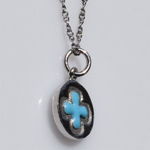 Χειροποίητος ασημένιος σταυρός 925ο με αλυσίδα και κορδόνι σε ασημί επιμετάλλωση με γαλάζιο σμάλτο IJ-090067A Εικόνα 2