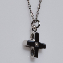 Χειροποίητος ασημένιος σταυρός 925ο με αλυσίδα και κορδόνι σε ασημί επιμετάλλωση με ζιργκόν IJ-090079A Εικόνα 2