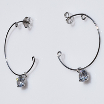 Handmade sterling silver earrings 925o hoops with silver plating and white zirconia IJ-020399A Image 2