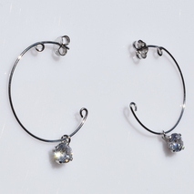 Handmade sterling silver earrings 925o hoops with silver plating and white zirconia IJ-020399A Image 3