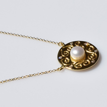 Handmade sterling silver necklace 925o disk with gold plating and white pearls and white zirconia IJ-040013B Image 4
