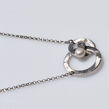 Handmade sterling silver necklace 925o two circles with mat silver plating and white pearls and white zirconia IJ-040082A Image 4