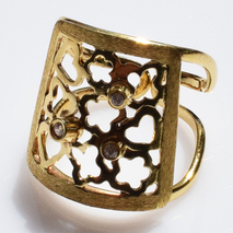 Χειροποίητο ασημένιο δαχτυλίδι 925ο καρδιές λουλούδια σε ματ χρυσή επιμετάλλωση με λευκά ζιργκόν IJ-010005B Εικόνα 4