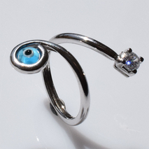 Handmade sterling silver ring 925o with silver plating and white zirconia and evil eye IJ-010012A Image 3
