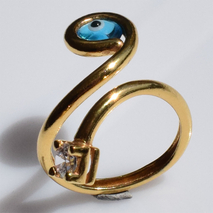 Handmade sterling silver ring 925o with gold plating and white zirconia and evil eye IJ-010012B Image 2
