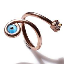 Handmade sterling silver ring 925o with rose gold plating and white zirconia and evil eye IJ-010012C Image 2