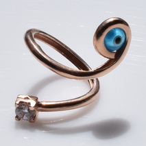 Handmade sterling silver ring 925o with rose gold plating and white zirconia and evil eye IJ-010012C Image 4