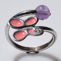 Χειροποίητο ασημένιο δαχτυλίδι 925ο πεταλούδα σε ασημί επιμετάλλωση με ροζ σμάλτο μωβ κρύσταλλο quartz και λευκά ζιργκόν IJ-010083A Εικόνα 3