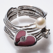 Χειροποίητο ασημένιο δαχτυλίδι 925ο καρδιά σε ασημί επιμετάλλωση με ροζ σμάλτο λευκά μαργαριτάρια και λευκά ζιργκόν IJ-010086E Εικόνα 4