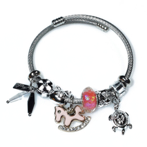 Bracelet faux bijoux brass horse turtle with multi color crystals in silver color BZ-BR-00509
