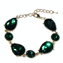 Bracelet faux bijoux brass with green crystals in pale gold color BZ-BR-00511