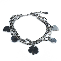 Bracelet faux bijoux brass four leaf clover heart in silver color BZ-BR-00516