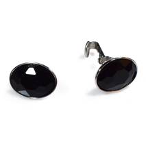 Earrings stainless steel oval clips with black crystals in silver color BZ-ER-00715