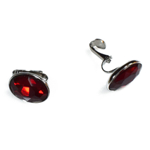 Earrings stainless steel oval clips with red crystals in silver color BZ-ER-00717
