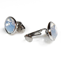 Earrings stainless steel oval clips with iridescent crystals in silver color BZ-ER-00718