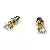 Earrings faux bijoux brass with white triangular crystals in gold color BZ-ER-00724