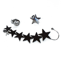 Earrings stainless steel (set of three) that hug the ear stars ear climbers with white crystals in silver color BZ-ER-00728