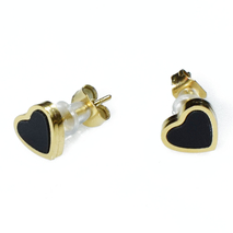 Earrings stainless steel hearts with black crystals in gold color BZ-ER-00736