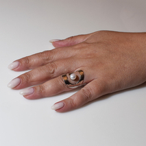 Handmade sterling silver ring 925o forged with silver plating and white pearls IJ-010447A Image 5 in hand
