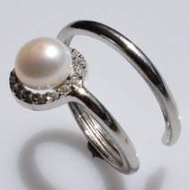 Handmade sterling silver ring 925o spiral with silver plating and white pearls and white zirconia IJ-010495A Image 2