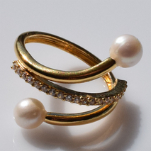 Handmade sterling silver ring 925o spiral with gold plating and white pearls and white zirconia IJ-010498B Image 4