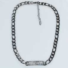 Necklace stainless steel identity with white crystals in silver color BZ-NK-00403 Image 2
