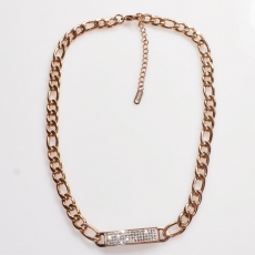 Necklace stainless steel identity with white crystals in rose gold color BZ-NK-00404 Image 2