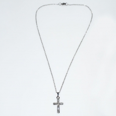 Necklace faux bijoux brass cross with white crystals in silver color BZ-NK-00405 Image 2