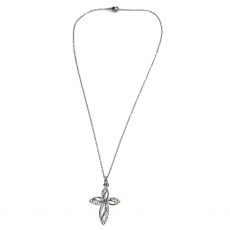 Necklace faux bijoux brass cross with white crystals in silver color BZ-NK-00407 Image 2