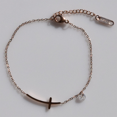 Βραχιόλι ατσάλινο (stainless steel) σταυρός με λευκούς κρυστάλλους σε ροζ χρυσό χρώμα BZ-BR-00498 Εικόνα 2